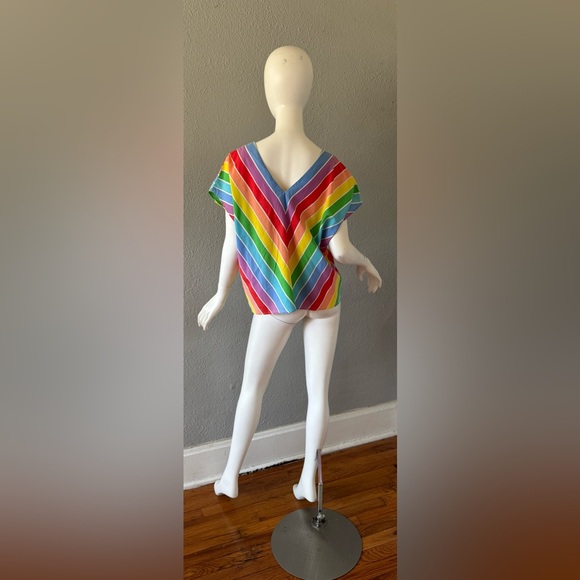 Vintage 70s 80s Rainbow Chevron Striped Top Blouse - Picture 9 of 13